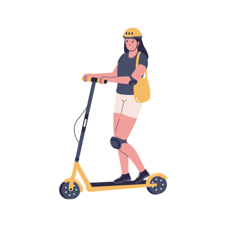 Femme chevauchant des scooters électriques  Illustration