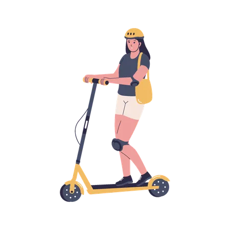 Femme chevauchant des scooters électriques  Illustration