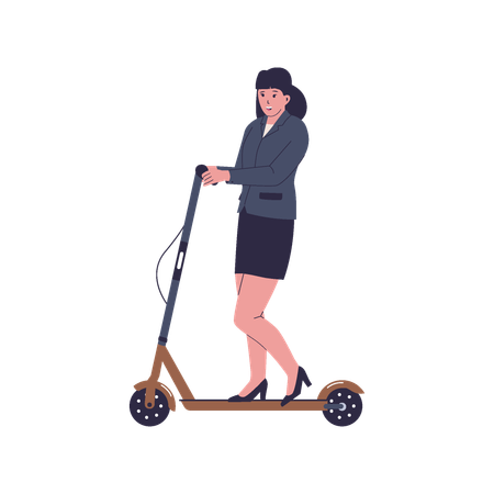 Femme chevauchant des scooters électriques  Illustration