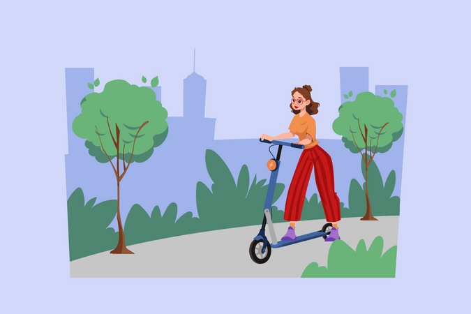 Femme chevauchant un scooter de véhicule électronique  Illustration