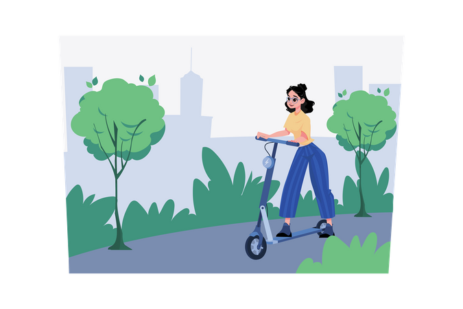 Femme chevauchant un scooter de véhicule électronique  Illustration