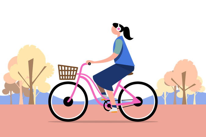 Femme faisant du vélo et écoutant de la musique  Illustration