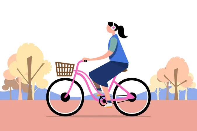 Femme faisant du vélo et écoutant de la musique  Illustration