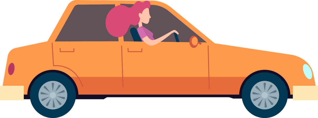 Femme conduisant une voiture  Illustration