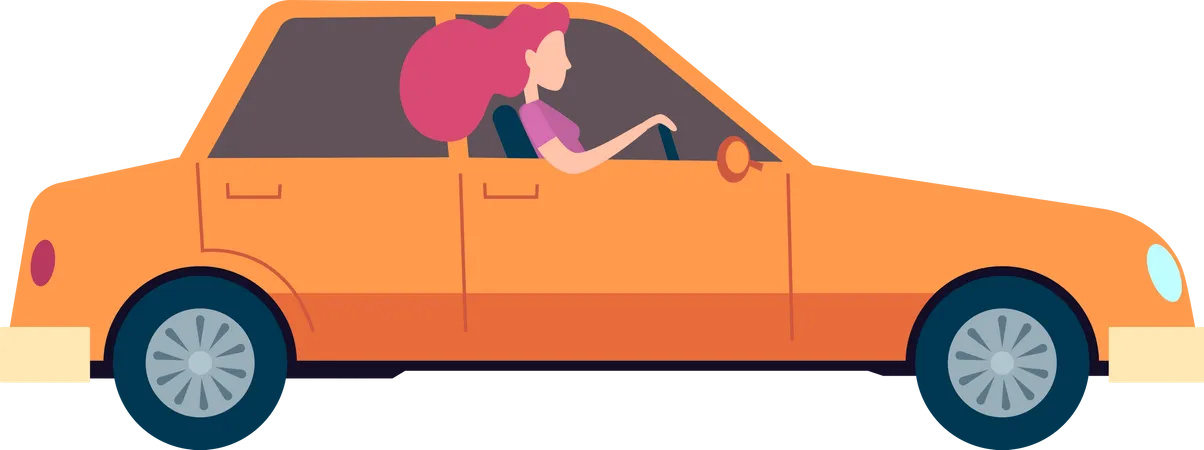 Femme conduisant une voiture  Illustration