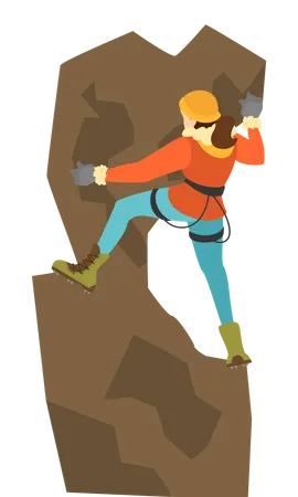 Alpiniste Gravir La Montagne Sport Extreme Et Effort Intense Concept Dalpinisme Et De Grimpeur Personnage Feminin En Vetements Dhiver Illustration Vectorielle Isolee En Style Dessin Anime Illustration