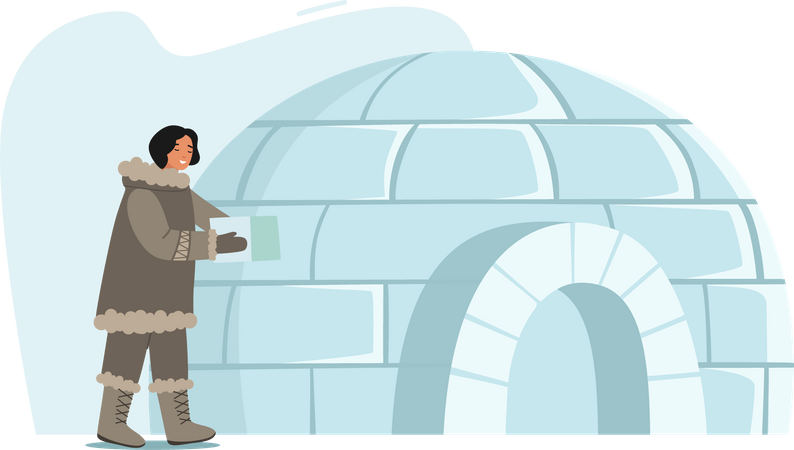 Femme esquimau construisant un igloo  Illustration