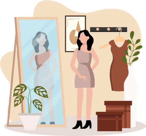 Femme essayant une robe  Illustration