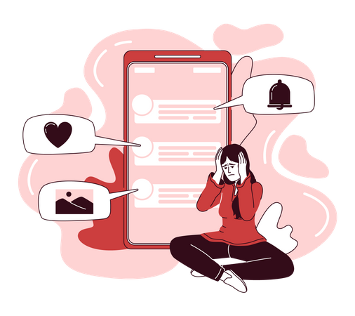 Notifications de femme et de publicités  Illustration