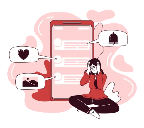 Notifications de femme et de publicités  Illustration