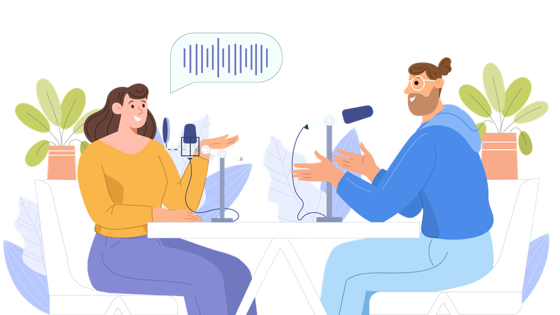 Femme et discussion dans une émission de podcast  Illustration