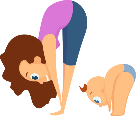 Femme et enfant faisant du yoga  Illustration