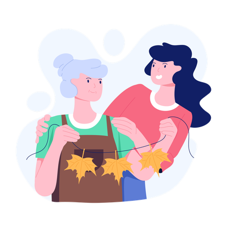 Femme et grand-mère célébrant Thanksgiving Décor  Illustration