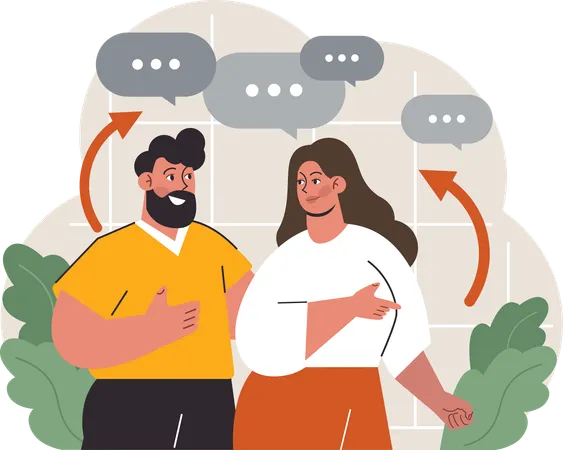 Femme et homme avec des compétences en communication  Illustration