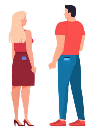 Femme et homme avec smartphone dans leurs poches arrière  Illustration