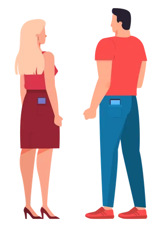 Femme et homme avec smartphone dans leurs poches arrière  Illustration