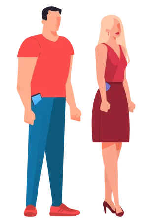 Femme et homme avec smartphone dans leurs poches avant  Illustration