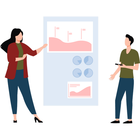 Femme d'affaires et homme faisant une analyse commerciale  Illustration