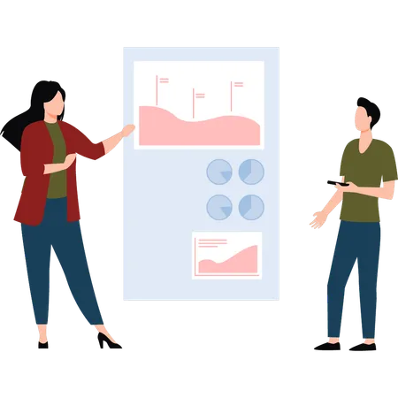 Femme d'affaires et homme faisant une analyse commerciale  Illustration