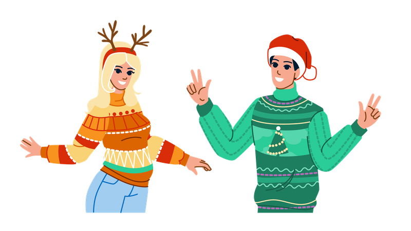 Femme et homme portant un tissu de Noël  Illustration
