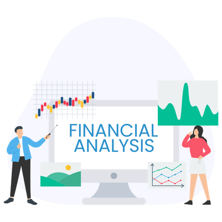 Femme et homme présentant un tableau d'analyse financière  Illustration