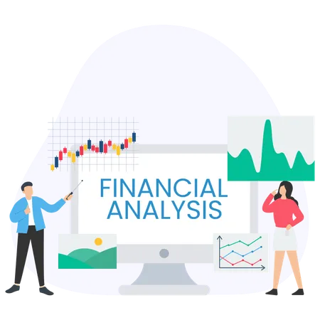 Femme et homme présentant un tableau d'analyse financière  Illustration