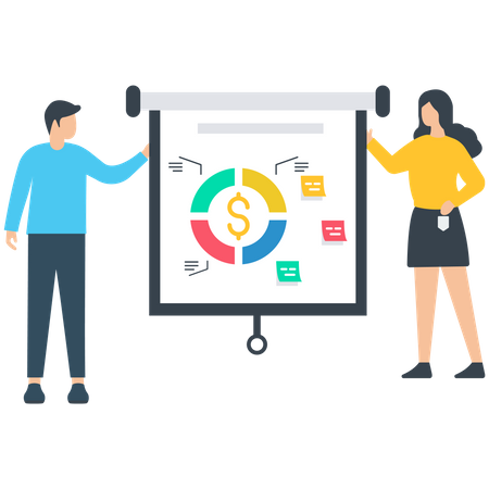 Femme et homme travaillant sur les statistiques financières  Illustration