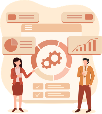 Femme et homme travaillant sur l’analyse commerciale  Illustration