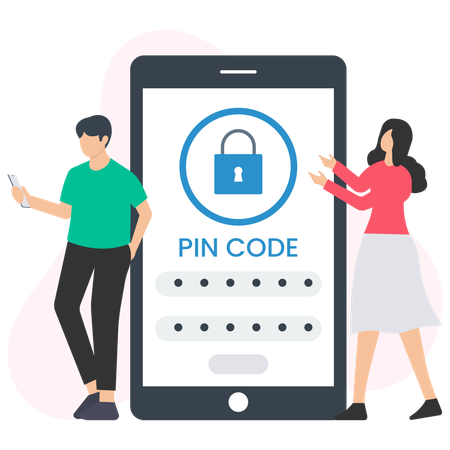 Femme et homme utilisant un code PIN de sécurité  Illustration