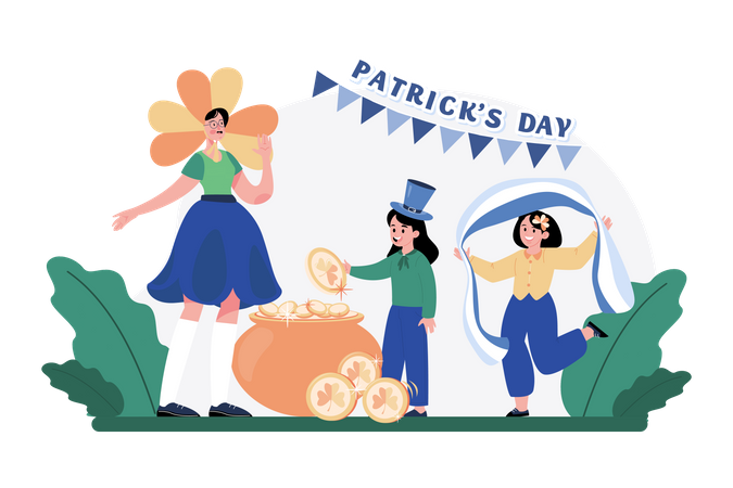 Femme et petites filles célébrant la Saint-Patrick  Illustration