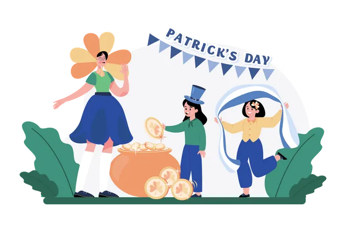 Femme et petites filles célébrant la Saint-Patrick  Illustration