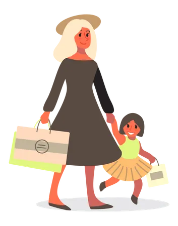 Femme et sa fille faisant du shopping  Illustration