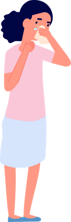 Femme éternuant avec nez qui coule  Illustration