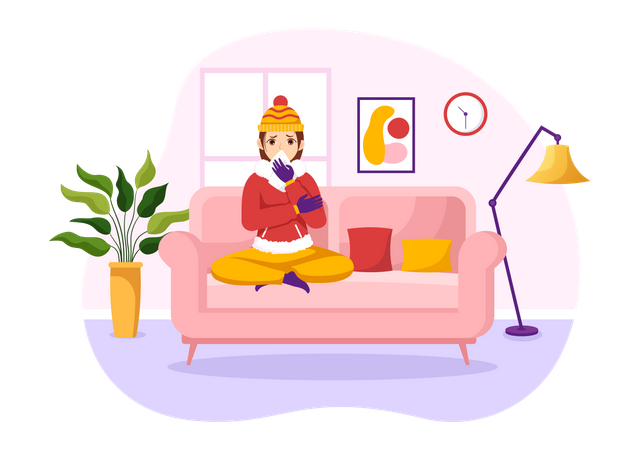 Femme éternuant avec nez qui coule  Illustration