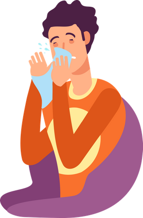 Femme éternuant avec nez qui coule  Illustration