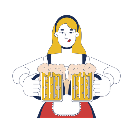 Femme européenne tenant des chopes de bière artisanale mousseuse  Illustration