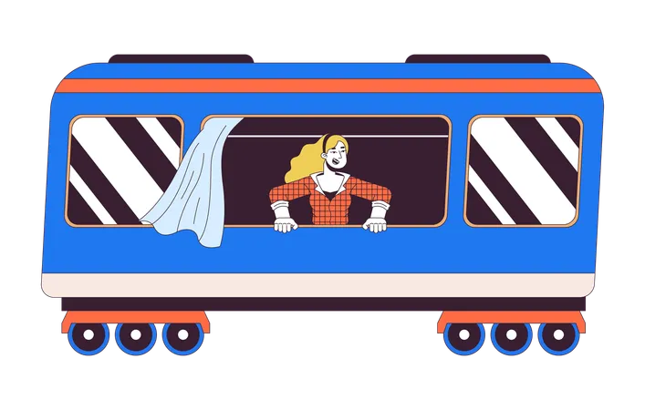 Femme excitée depuis la fenêtre du train  Illustration