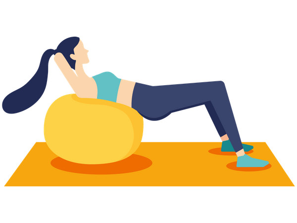 Femme exerçant sur un ballon de gym  Illustration