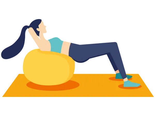 Femme exerçant sur un ballon de gym  Illustration