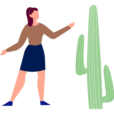 Femme expliquant le cactus à doigts  Illustration