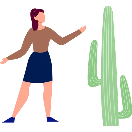 Femme expliquant le cactus à doigts  Illustration