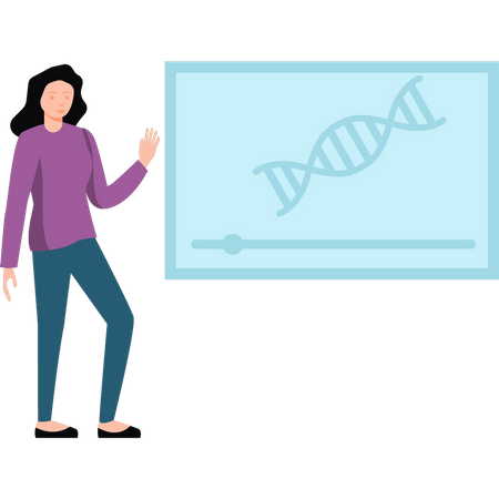 Femme expliquant la structure de l'ADN  Illustration