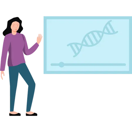 Femme expliquant la structure de l'ADN  Illustration