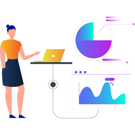 Femme expliquant le diagramme circulaire des affaires  Illustration