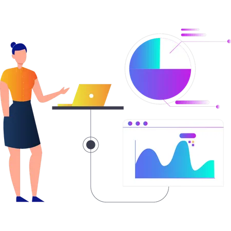 Femme expliquant le diagramme circulaire des affaires  Illustration