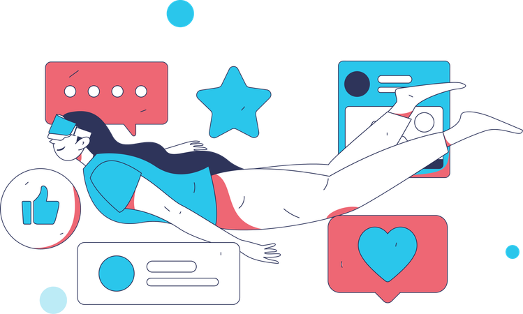 Une femme explore la plateforme de médias sociaux  Illustration