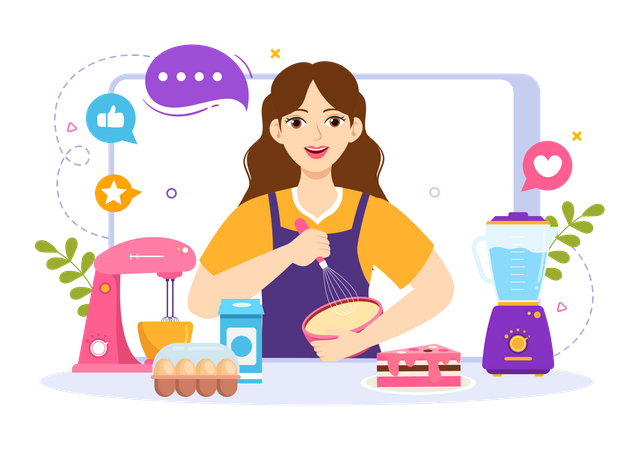 Femme faisant un blog de cuisine  Illustration