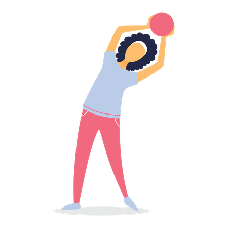 Une femme fait de l'exercice avec une boule de poids  Illustration