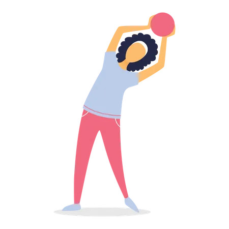 Une femme fait de l'exercice avec une boule de poids  Illustration