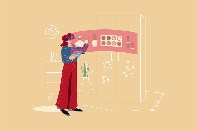 Femme faisant du shopping en utilisant VR Tech  Illustration